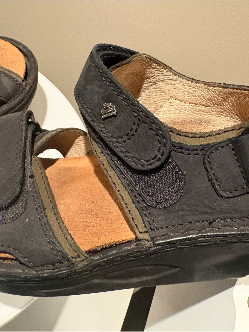 Finn Comfort Black Suede Adjustable Strap Sandals